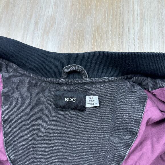 BDG Colorblock Varsity Black & Purple Long Sleeve Snap Front Bomber Jacket Small - Picture 5 of 12